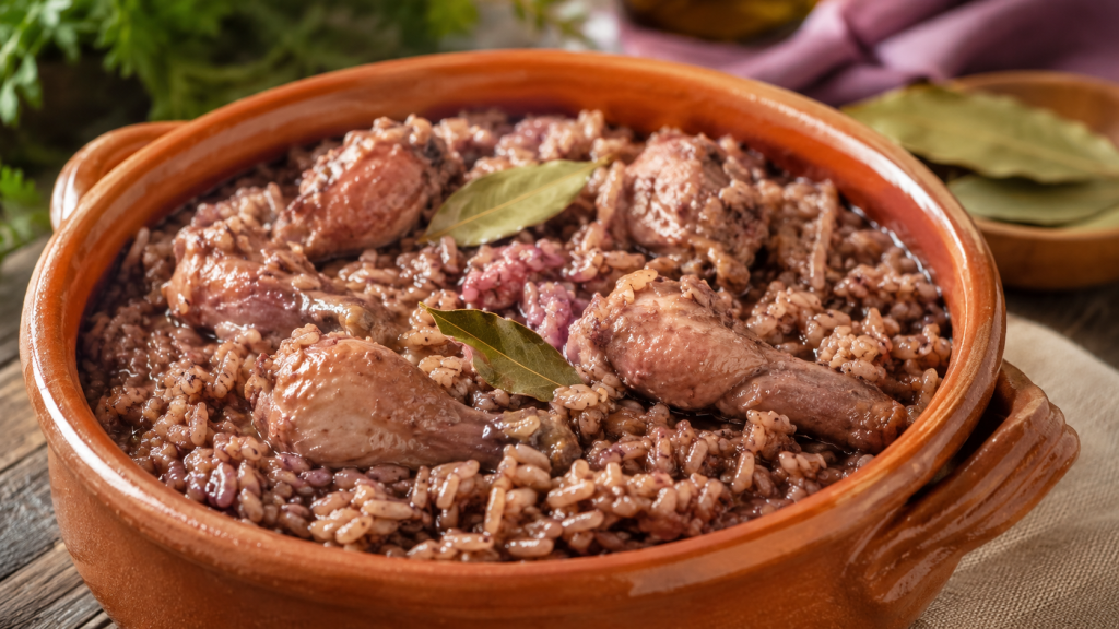 Receita de arroz com frango ao vinho tinto
