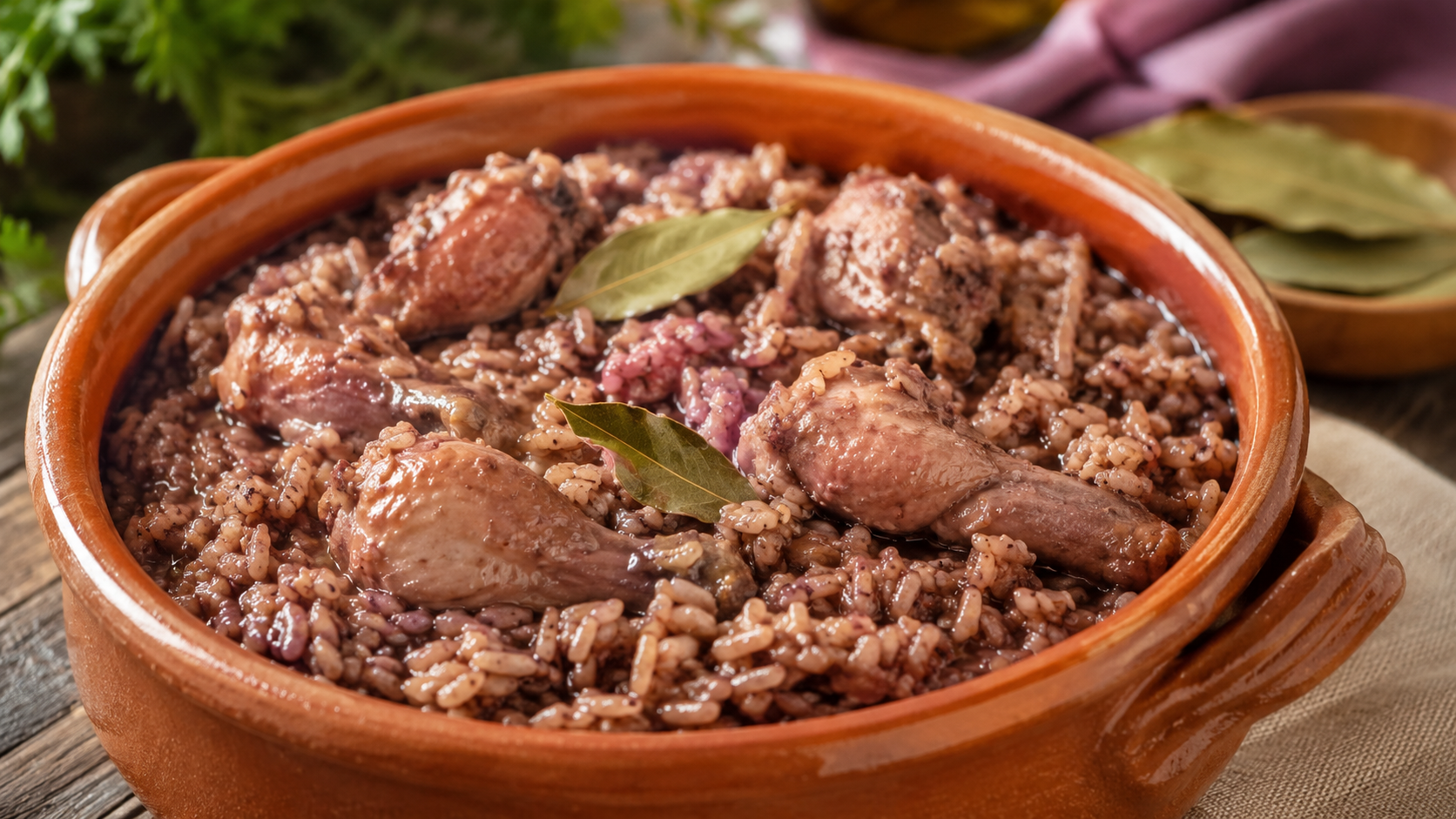 Receita de arroz com frango ao vinho tinto